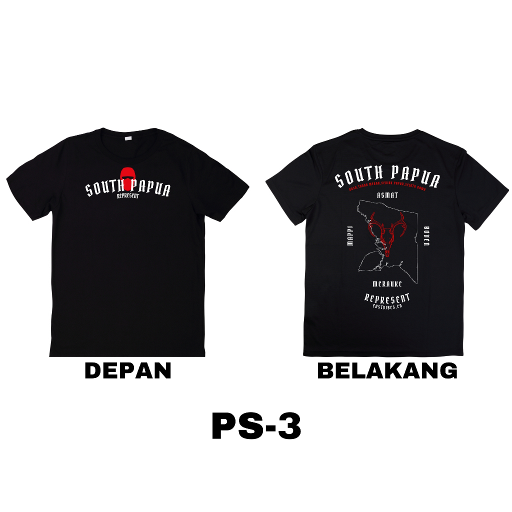 เสื้อยืด " SOUTH PAPUA REPRESSENT - SOUTH PAPUA ASMAT MAPPI BOVEN MERAUKE" / PS-3 / BLACK / EAST VIB