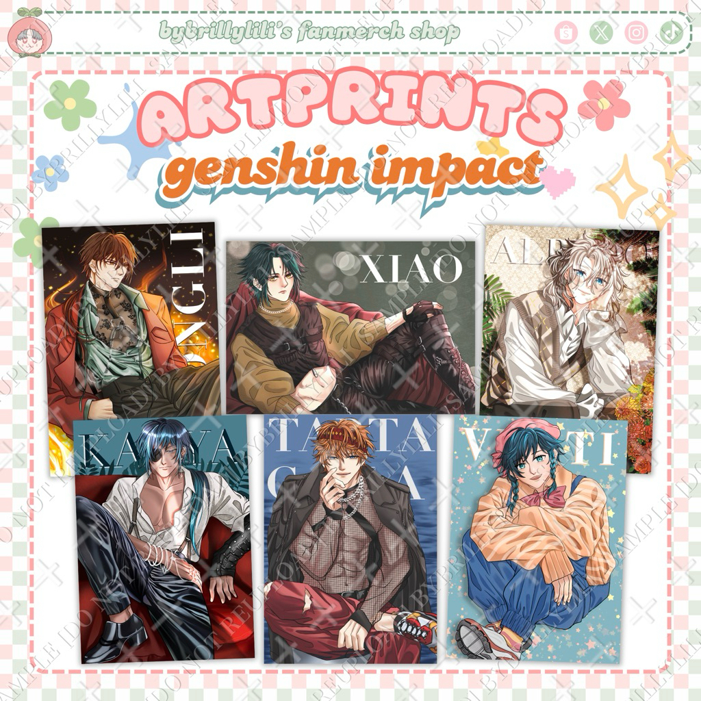 พิมพ์ศิลปะ Genshin Impact | Xiao Childe Kaya Venti Zhongli Albedo | Bybrillyli