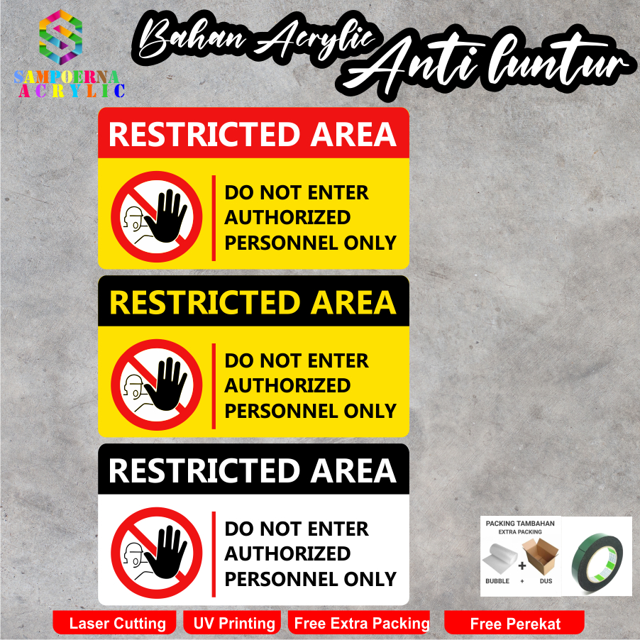 ป้าย ACRYLIC RESTRICTED AREA DO NOT TER AUTHORZED PERSONNEL เท่านั้น MINIMALIST AESTHETIC ใหม่ล่าสุด