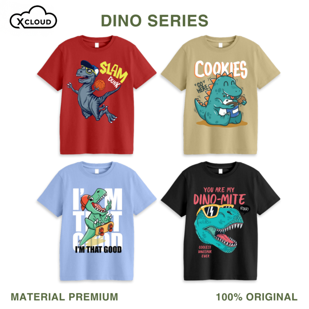 Xcloud Dino Motif เสื้อยืดเด็ก Series1 เสื้อผ้าเด็กชายและเด็กหญิงเสื้อเด็กลายอายุ 1 - 12 ปี