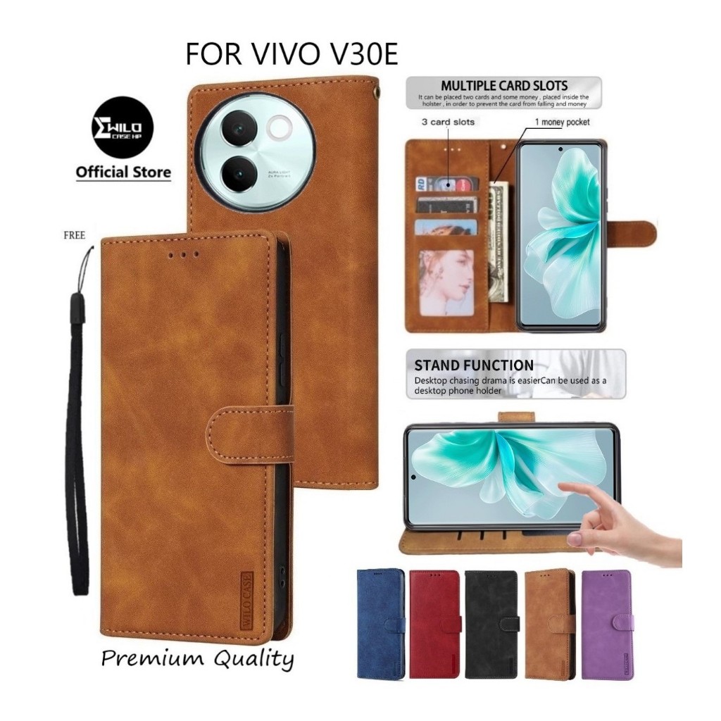 Wilocase Flip Wallet Vivo V30e Premium Case Flip Wallet Leather/Casing Wallet Hp