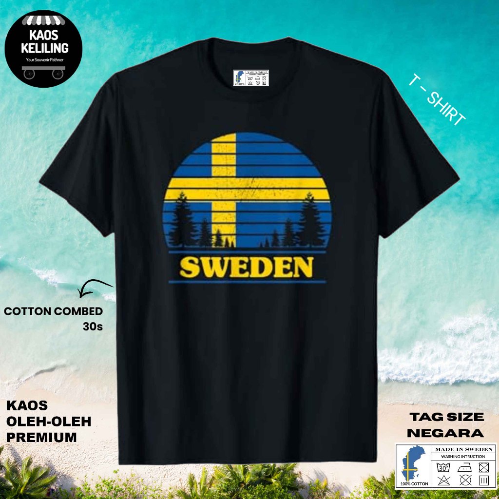 SWEDEN SOUVENIR เสื้อยืด SWEDEN 36 ดั้งเดิม SWEDEN LABEL TAG ของขวัญพรีเมี่ยม SOUVENIR CLOTHES