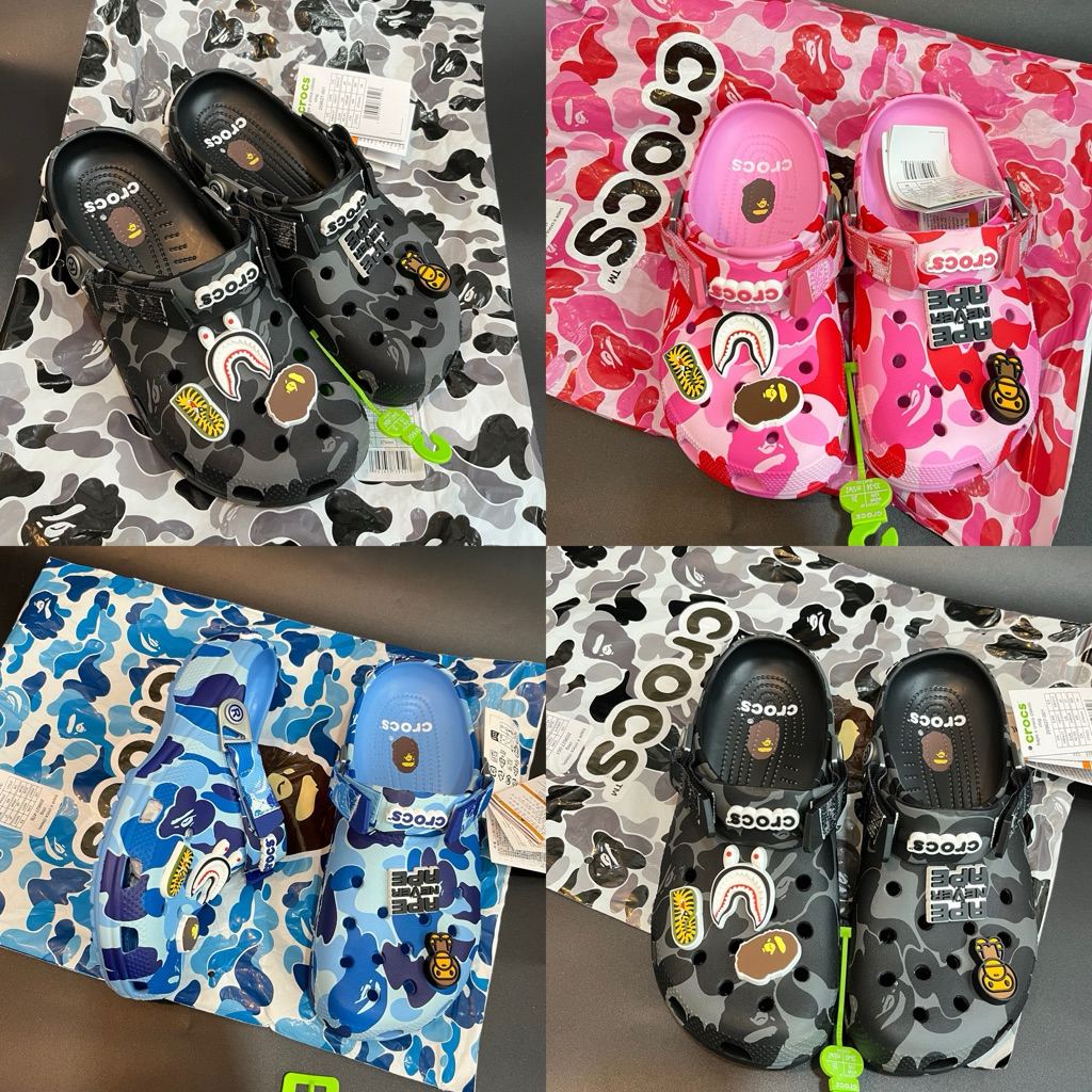 Crocs X Bape Classic Clog Sandals / Crocs X Bape Clog unisex / Crocs X Bape รองเท้าแตะสําหรับผู้ชายแ