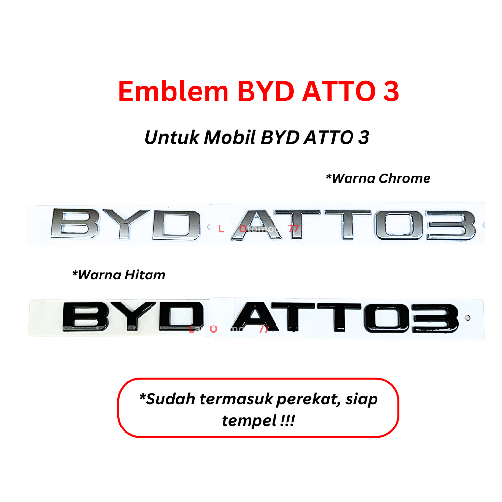 BYD ATTO Emblem 3 สี Chrome & Black Ready to Stick สําหรับ BYD ATTO 3 รถยนต์และติดตั้งง่าย