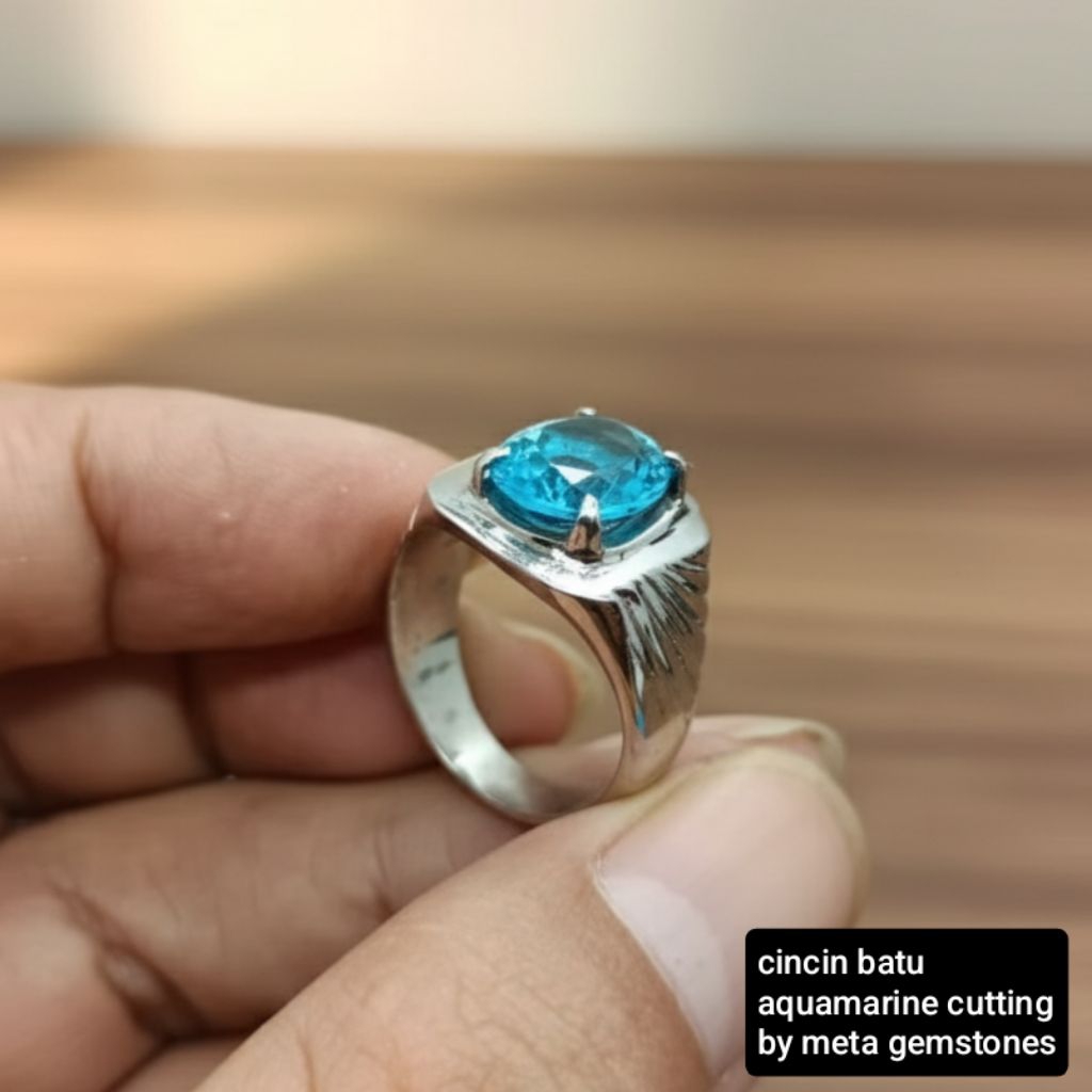 TOP QUALITY AQUAMARINE CUTING STONE RING LUXURY MONEL RING