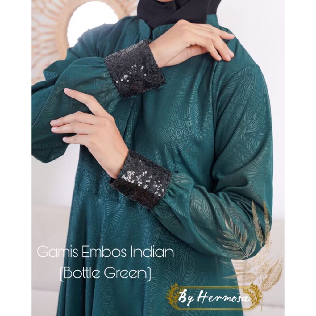 HIJAU Hermosa Original Indian Bottle Green Umbrella Embossed Dress 4m - Hermosa Dress