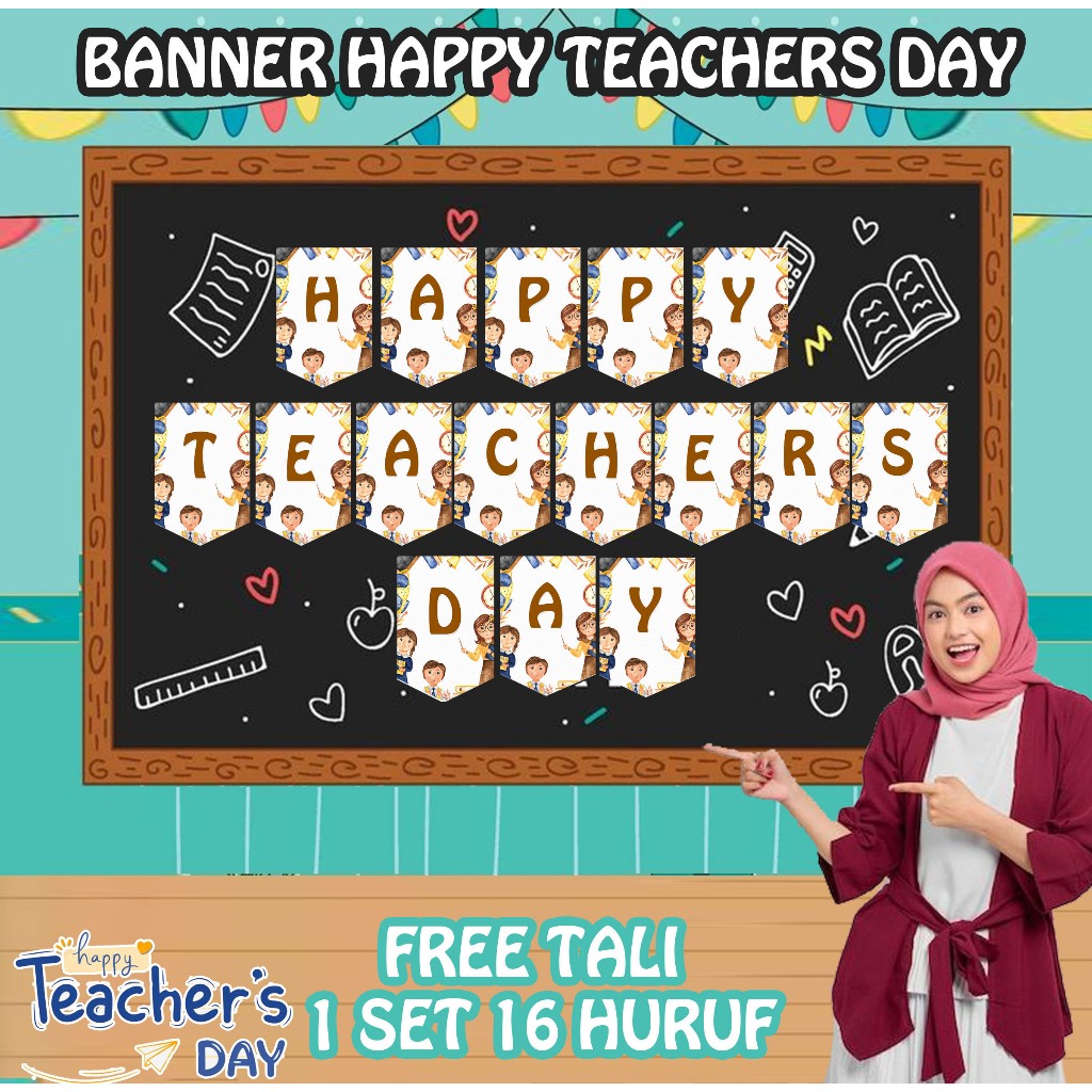 HAPPY TEACHERS DAY BANNER, TEACHERS DAY FLAG BUNTING DECORTATIONS - HAPPY TEACHERS DAY