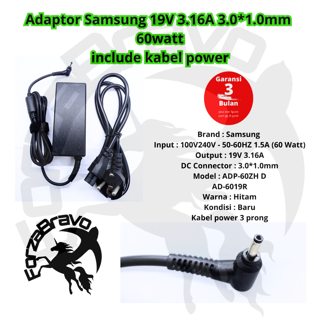 Samsung Adaptor 19V 3.16A 3.0*1.0 มม.60 วัตต์สําหรับ P27 P28 P28G P29 P30 P35 รับประกัน 3 เดือนรวมสา