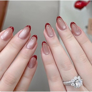 Kuku Palsu cat eye manicur merah almond lonjong short cantik fake nail press on nail lengkap dengan lem