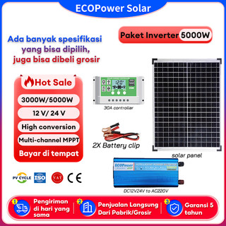 Solar Power System Set 5000W Power Inverter DC12V24V TO AC220V  Solar Panel 30A Charge Controller