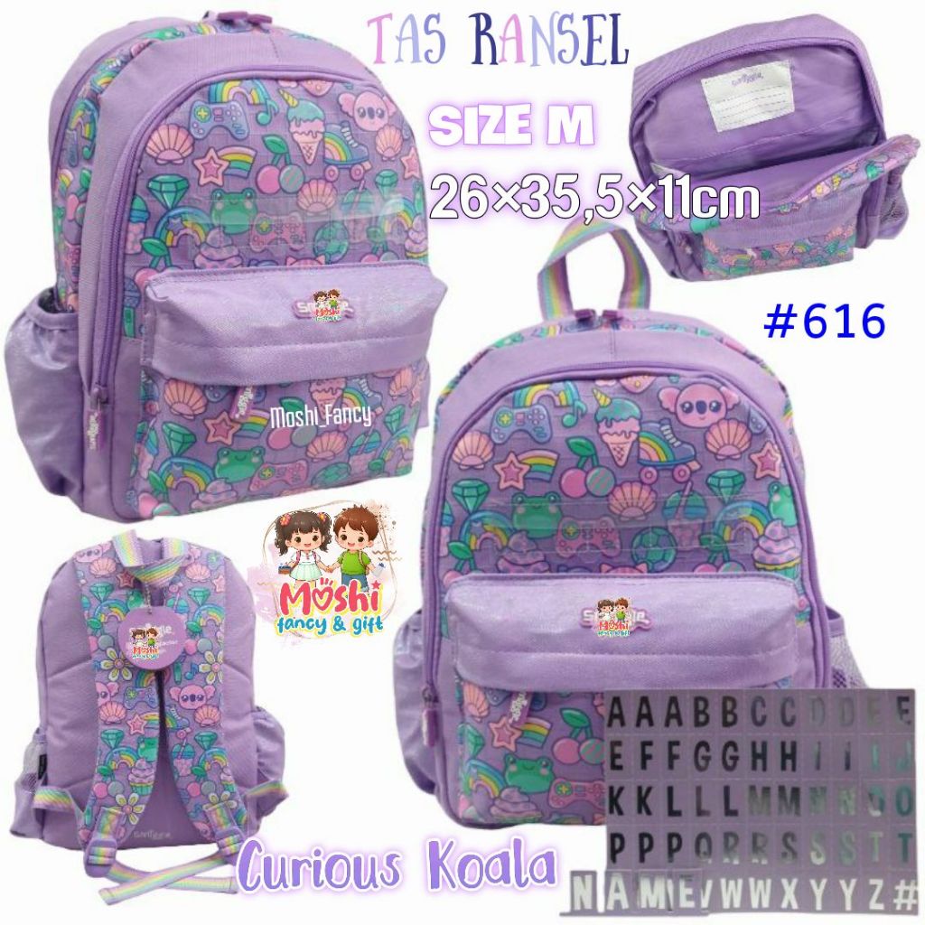 UNGU Koala Name Letter Backpack / Koala Motif Name Alphabet Backpack School Bag / Purple Koala Name 