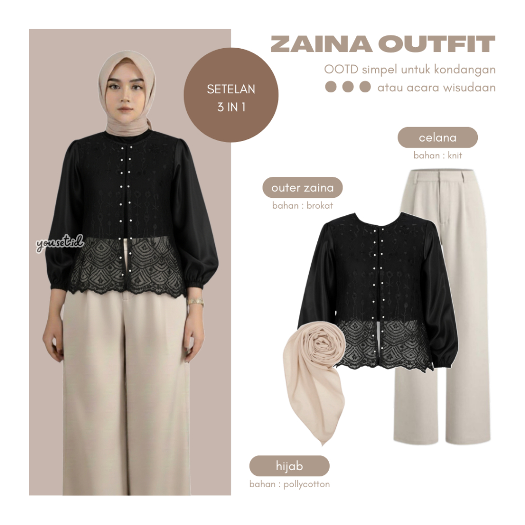 ชุดอีดสมัยใหม่สําหรับวัยรุ่น | Zaina Outer Crop Brocade - กางเกง - ฮิญาบ | หนึ่งชุด 3ใน1 | LB168