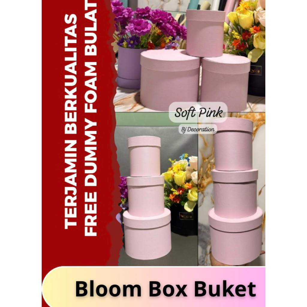กล่อง BOUQUET / BLOOM BOX SOFT PINK T12 T15 D10 D12 D15 D20 / ช่อดอกไม้ Bloombox