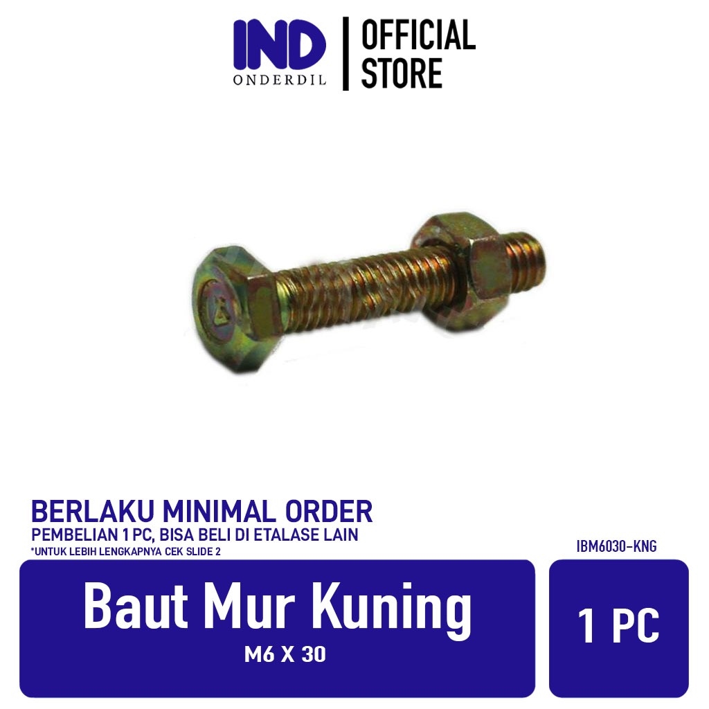 IND Yellow Nut Bolt Parts M6X30-M 6 X 30-M6-6X30