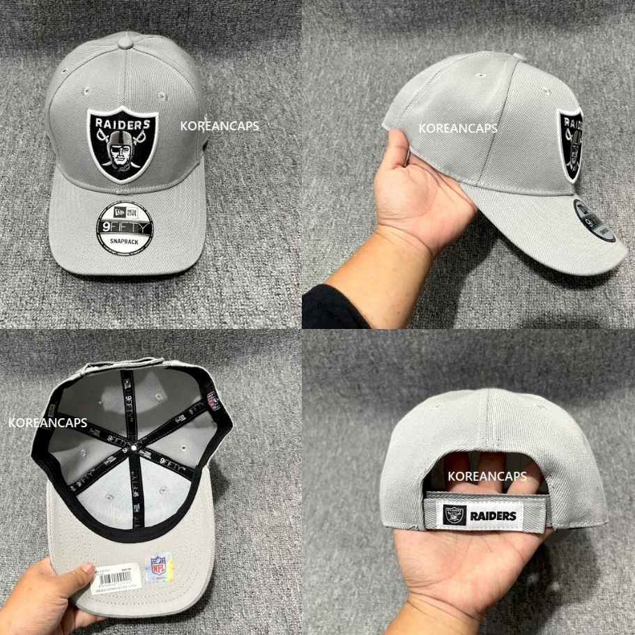 NFL Oakland Raiders หมวกเบสบอลสีเทาสีดําพร้อมหมวกปรับระดับปัก Velcro