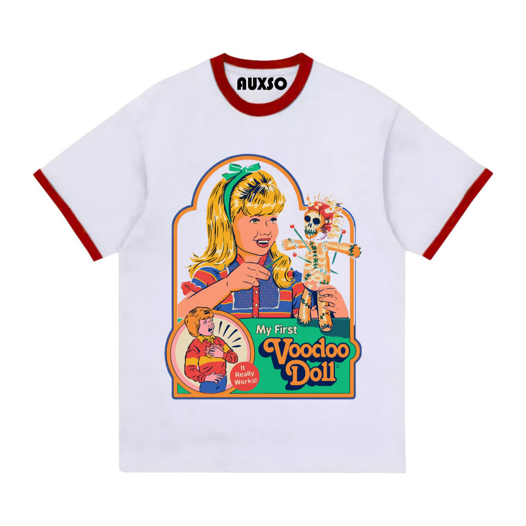 Auxso Clothing Ringer tee Voodoo Doll Short Sleeve Unisex