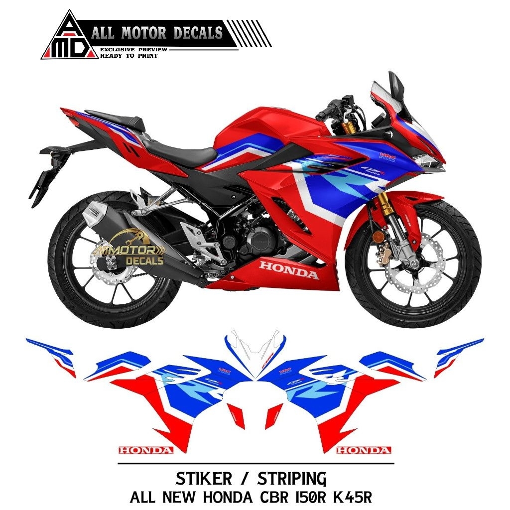 STRIPING CBR 150R NEW K45R TRICOLOR / DECAL STICKER CBR150R NEW 2021, 2022, 2023, 2024, 2025 / สติ๊ก