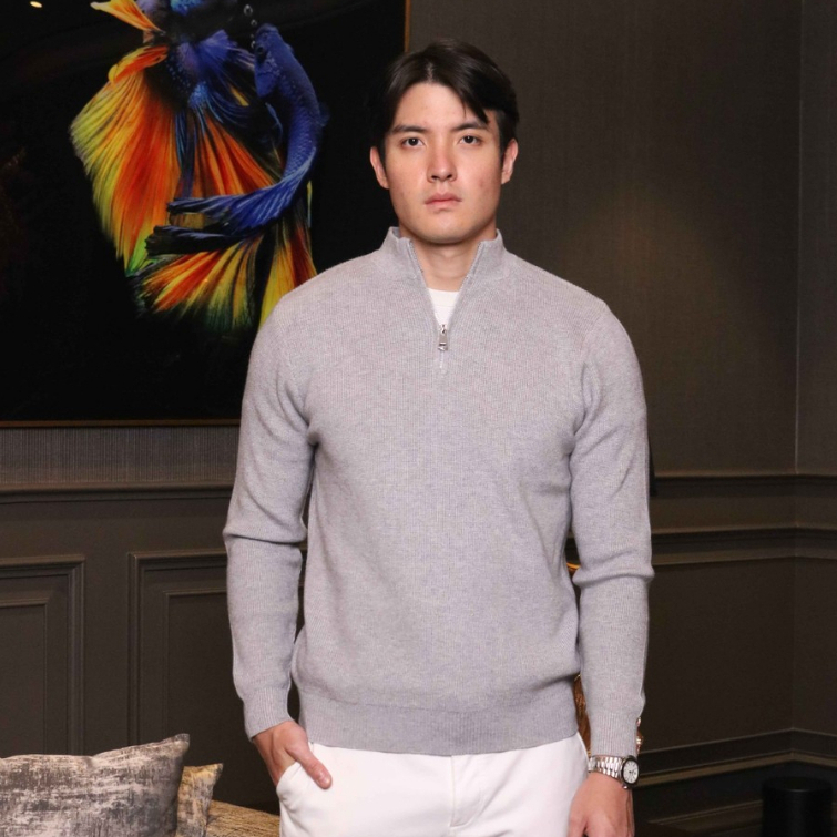 BRUNES - เสื้อสเวตเตอร์ซิป Quarter Knit| ชุดบุรุษ Quarter-zip