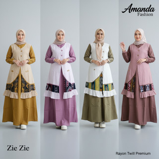 Gamis Amanda Zie Zie(Free Pouch & Goodie Bag) Rayon Twill Premium Mix Katun Haruka Dan Tenun Troso (Warna Katun Haruka Dan Troso Random)