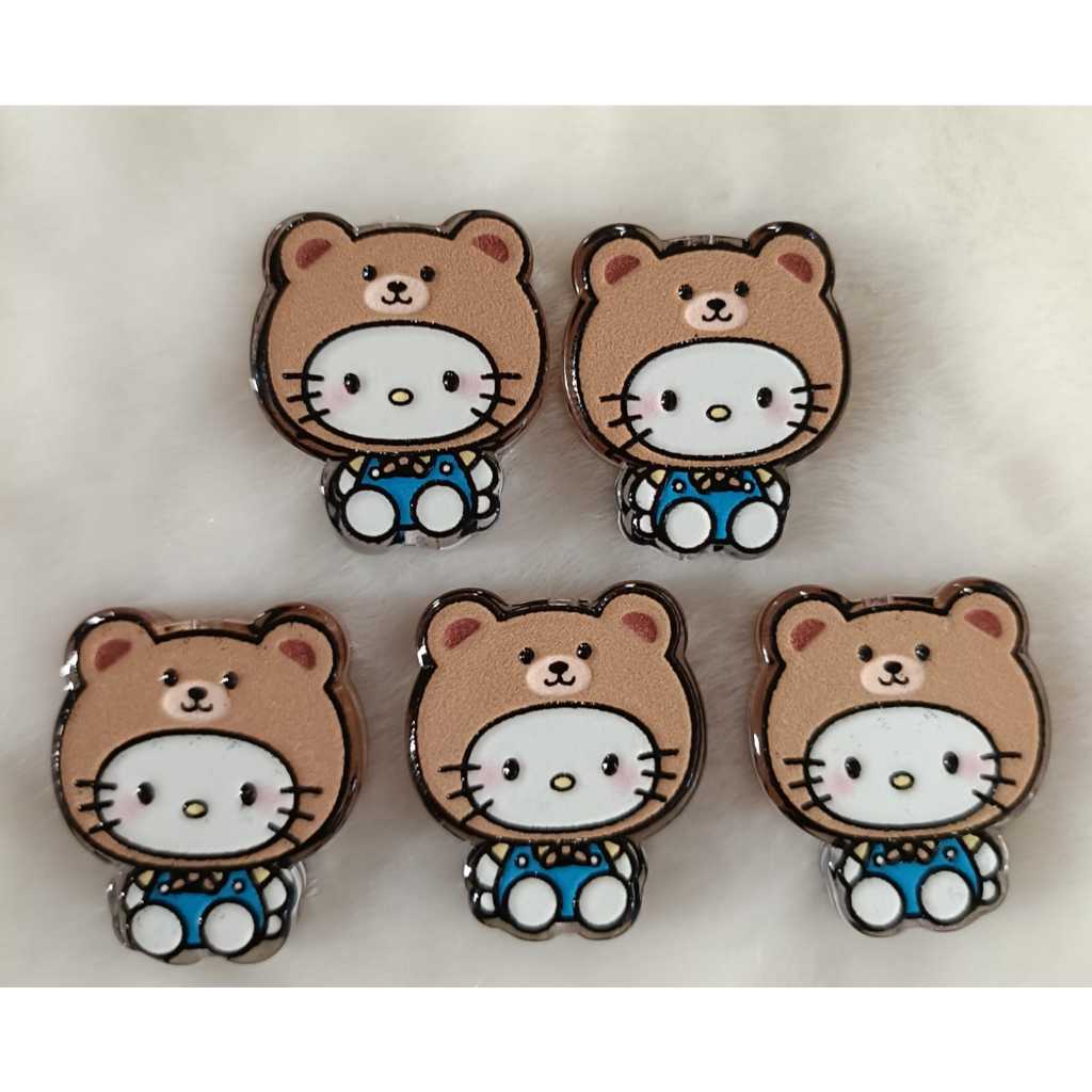 HELLO KITTY CUSTOM BEAR BROWN TRANSLUCENT HOLE ACRYLIC BEAD