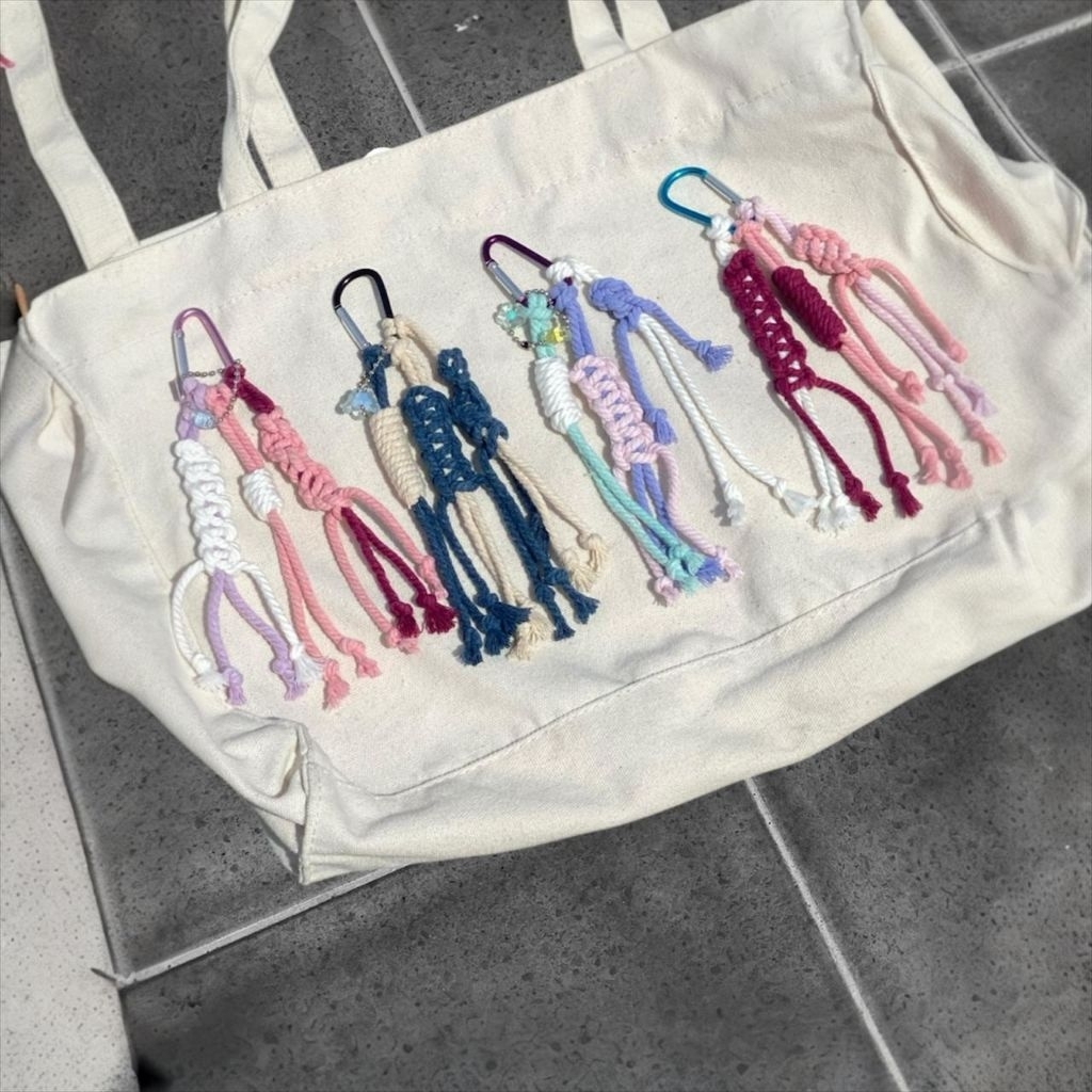 GANTUNGAN Macrame เชือก carbiner ที่แขวนกระเป๋า พวงกุญแจห้อยกระเป๋า