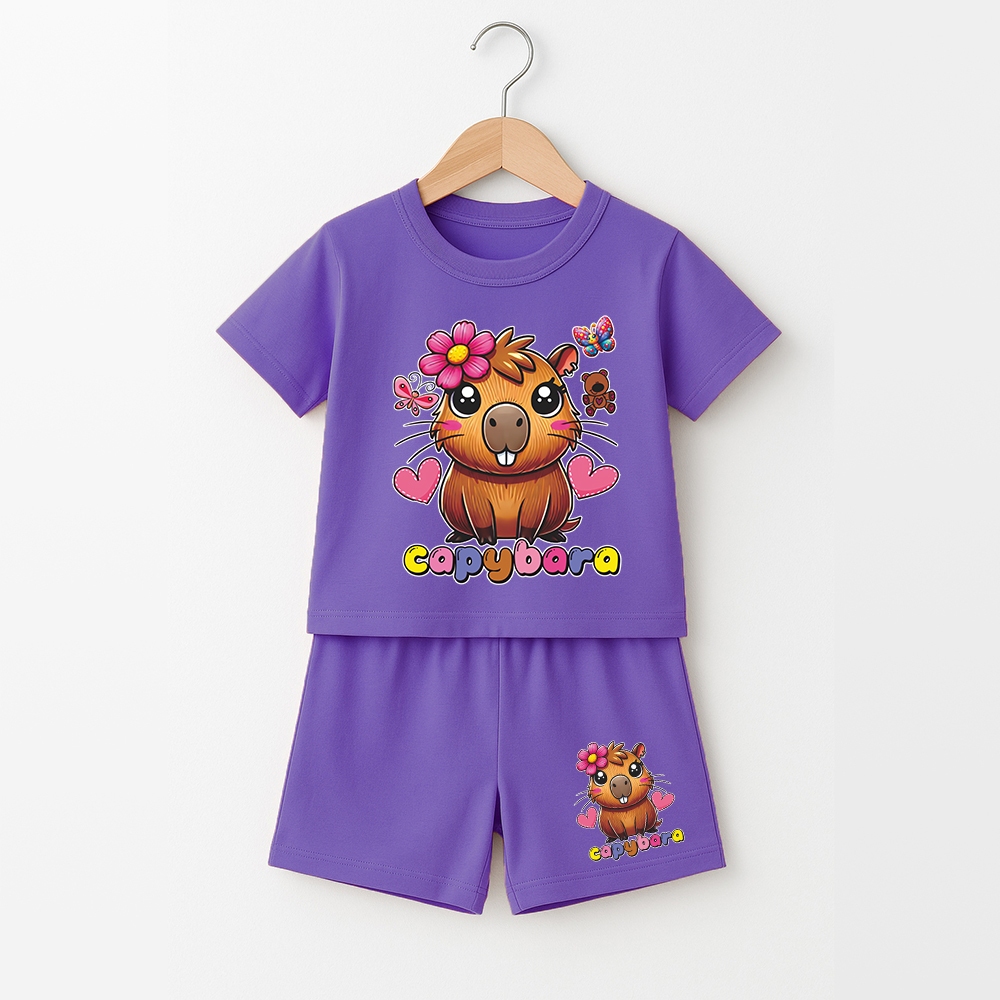 ชุดสูทรูปภาพ Capybara สาวแขนสั้นจัมโบ้ G-1985