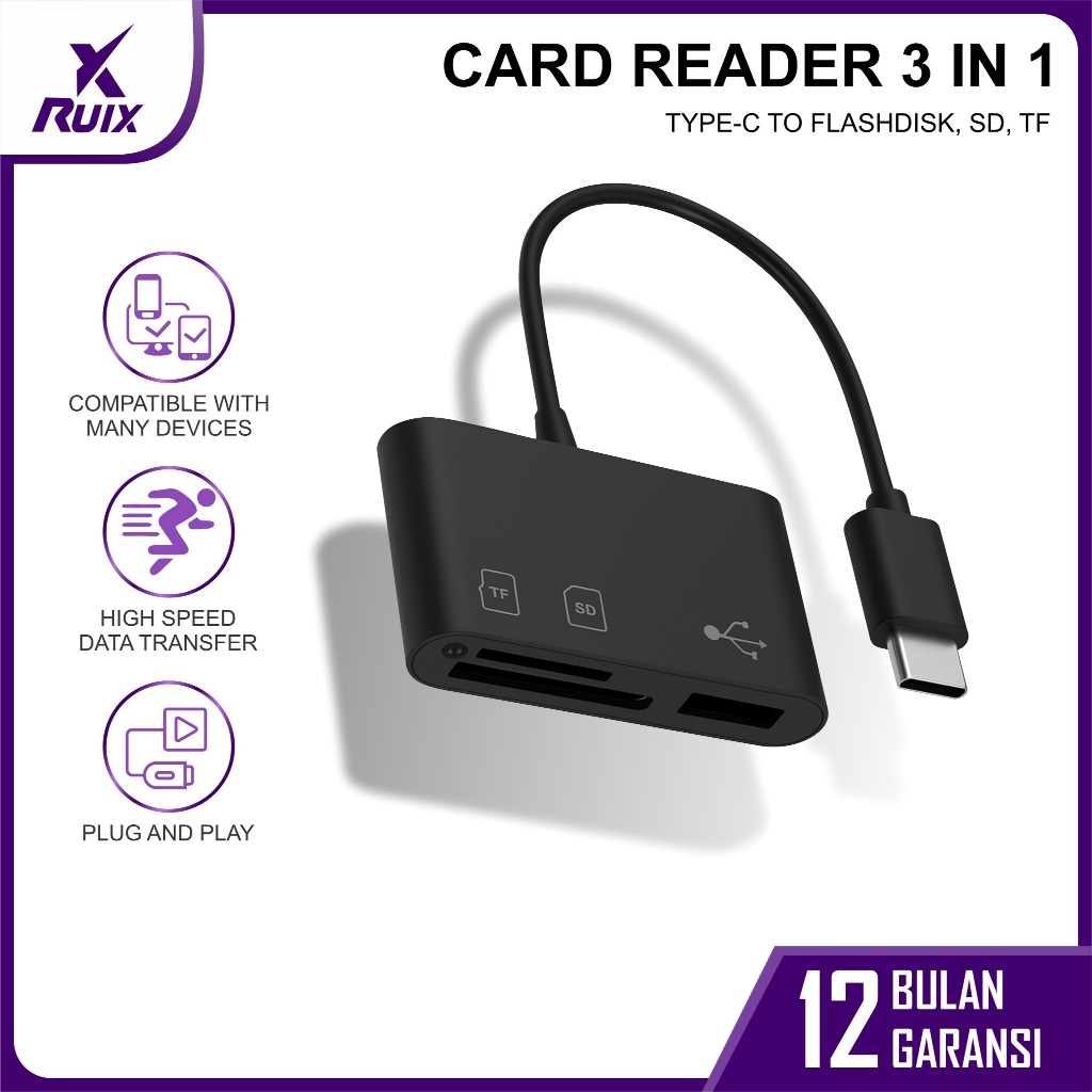 เครื่องอ่านการ์ด 3in1 OTG HUB Micro USB และ Type C - Lightning - USB Flashdisk - การ์ด SD - การ์ด Mi