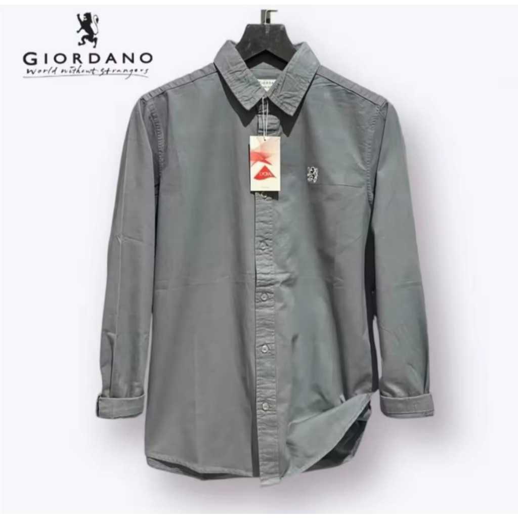 KEMEJA Giordano Mens 3D Long Sleeve Slimfit Shirt Long Shirt Plain Shirt Basic Shirt Casual Official