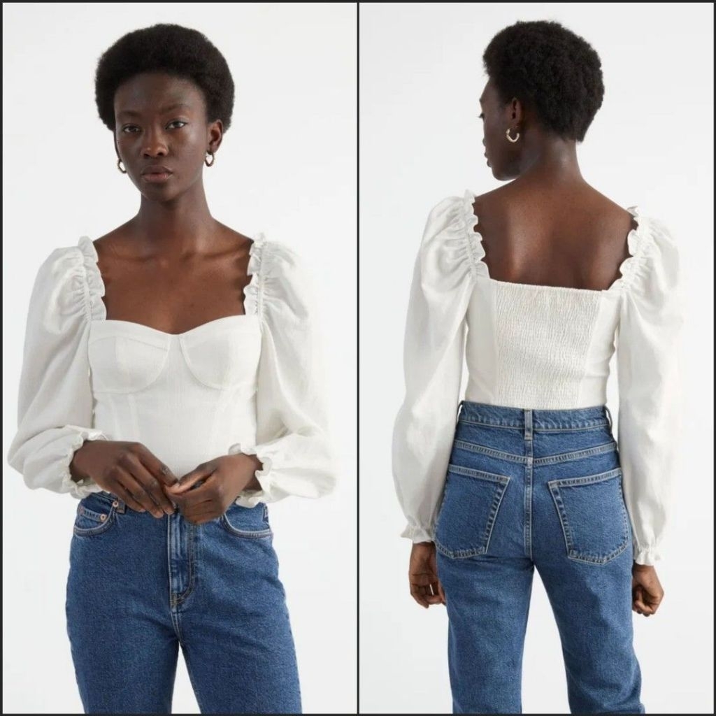 & OTHER STORIES เสื้อเบลาส์แขนพัฟ Jacquard