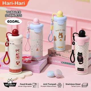 600ml Tumbler Bottle Stainless Steel SUS 316/ Botol Minum Anak Sedotan Cute