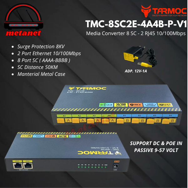 Tarmoc TMC-8SC2E-4A4B-P-V1 | สวิตช์แปลงสื่อ 8FO 2LAN / 8 FO 2 LAN 10/100Mbps POE IN 9-57 โวลต์ | 8SC