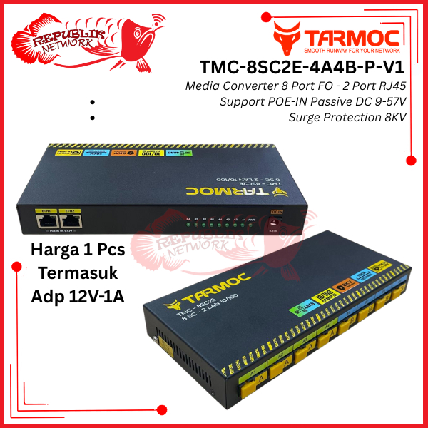 Tarmoc TMC-8SC2E-4A4B-P-V1 | สวิตช์แปลงสื่อ 8FO 2LAN / 8 FO 2 LAN 10/100Mbps POE IN 9-57 โวลต์ | 8SC