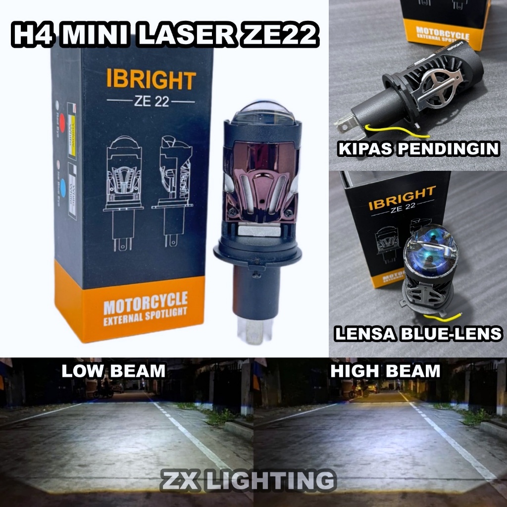 Mini Laser H4 Ibright Ze-22 Mini Laser 12Volt Led ไฟหน้าสําหรับรถจักรยานยนต์และรถยนต์