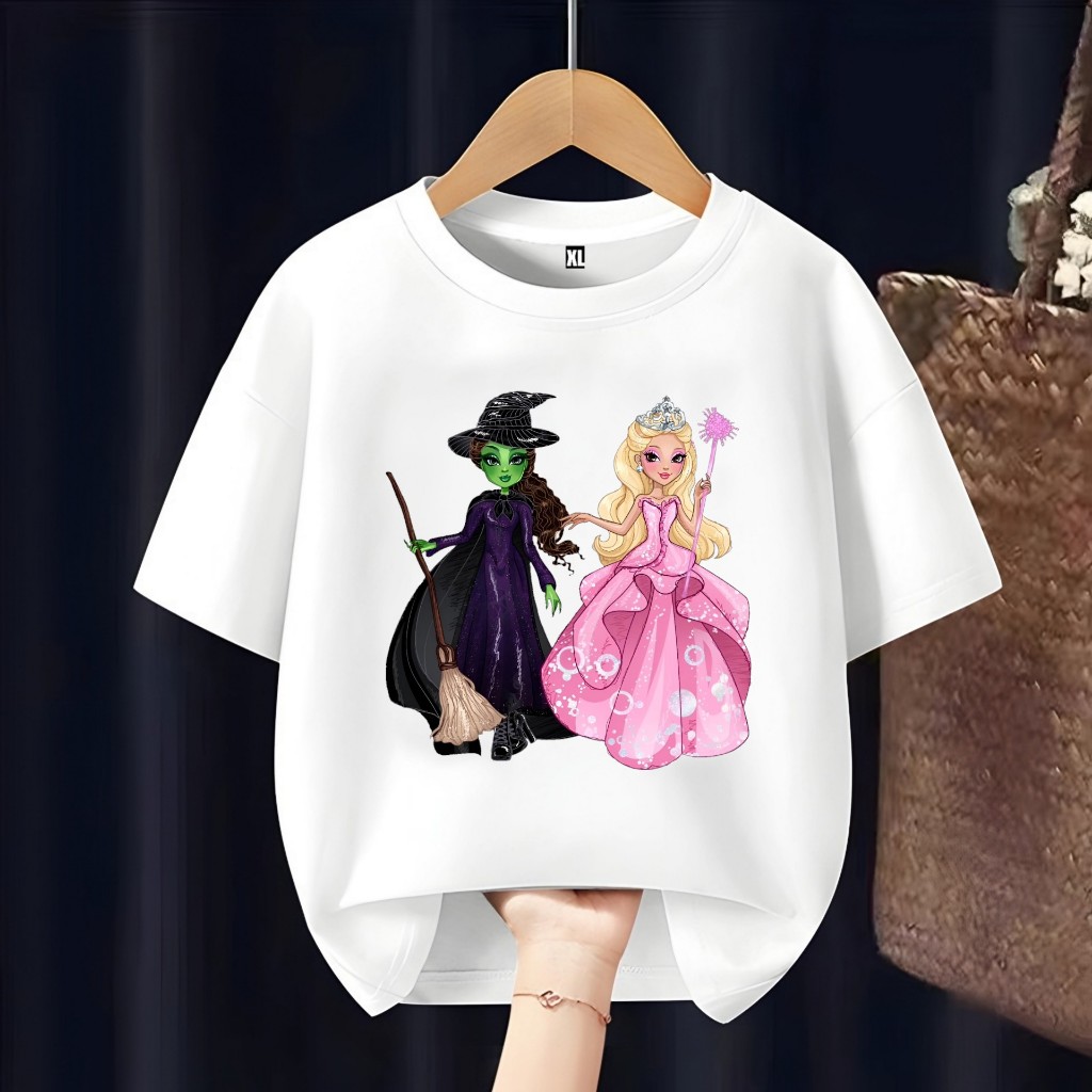 GLINDA และ ELPHABA WICKED เสื้อยืดเด็กสําหรับชื่อที่กําหนดเองที่ดีฟรี