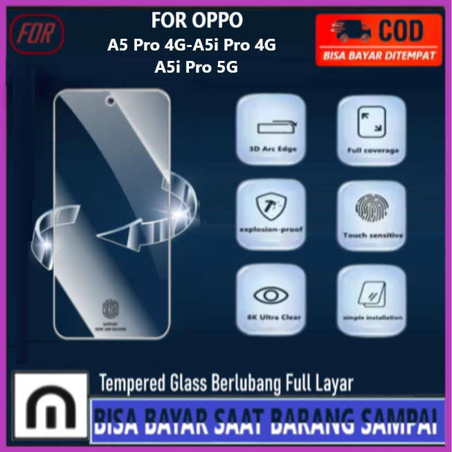 LAYAR กระจกนิรภัยใส Perforated Oppo A5 Pro 4G A5i Pro 4G A5i Pro 5G Anti-Scratch Glass พร้อมกล้องด้า