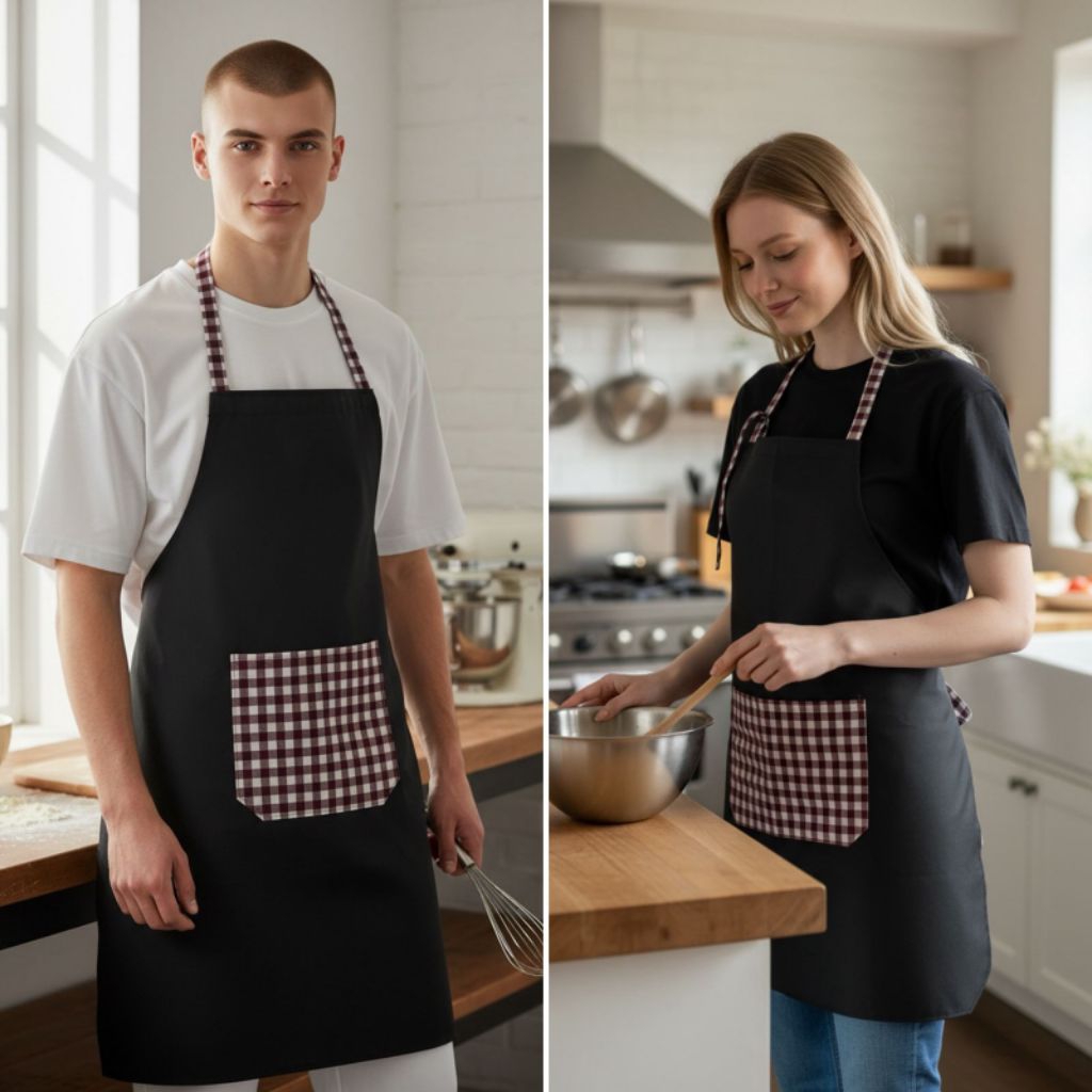 APRON ธรรมดาพร้อมลายหมากรุก/APRON/RESTAURANT/COOKING/CHEF