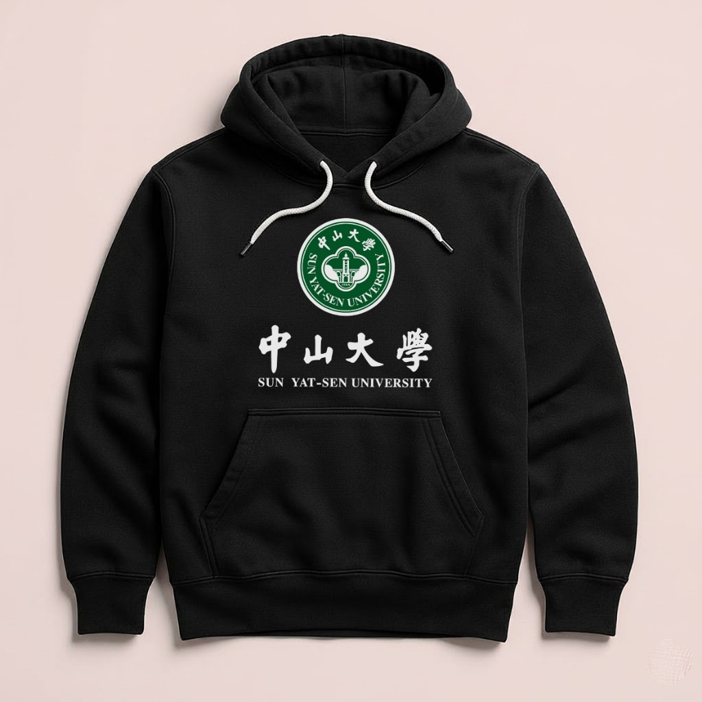 Hoodie Sun Yat Sen University China เสื้อกันหนาว Unisex ขนแกะสีดําสีดําผ้า