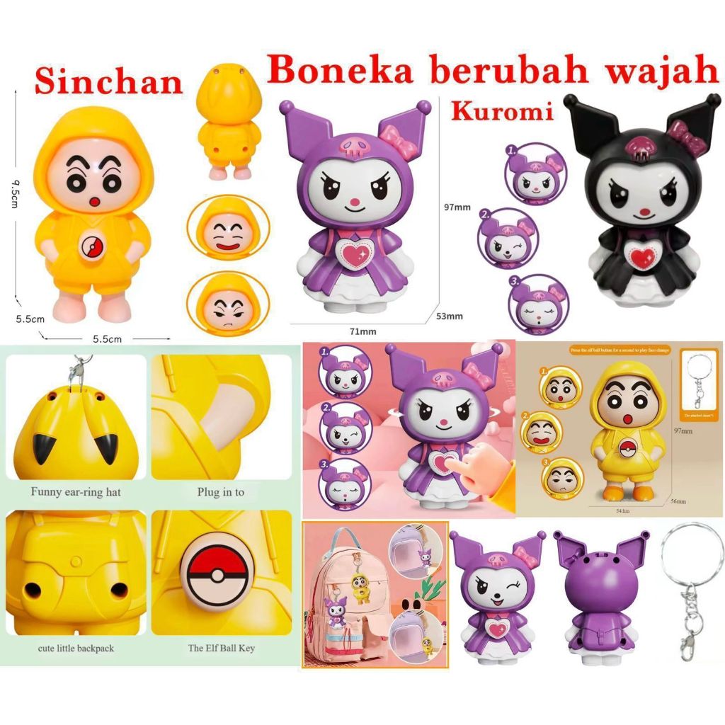 FG DOLL CHANGES FACE KUROMI & SINCHAN FIDGET KEYCHAIN CUTE EXPRESSION DOLL TOY