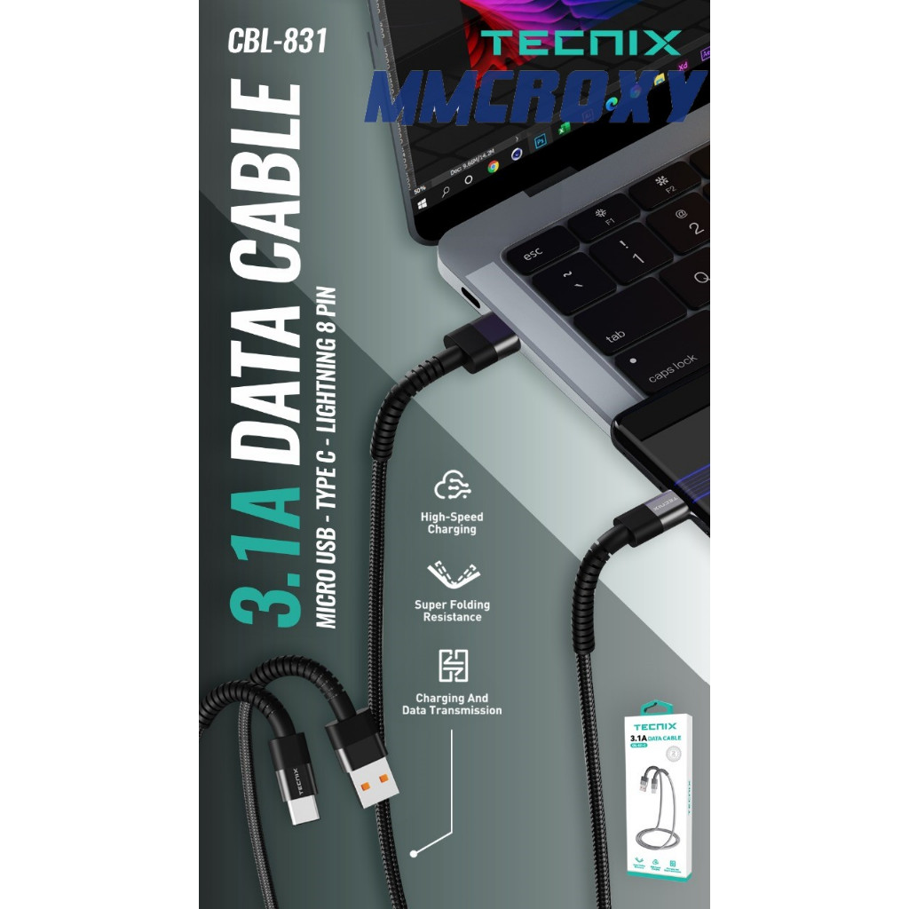 Tecnix CBL-831-M / CBL-831-C / CBL-831-I Fast Charging Data Charger Cable 3.1A