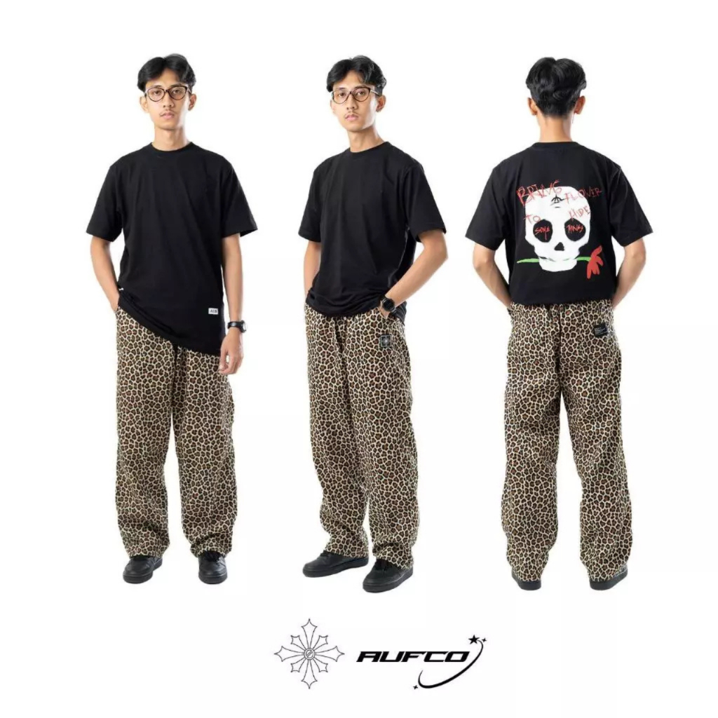 BAGGY PANTS LEOPARD MOTIF กางเกงขายาวสําหรับผู้ชายและผู้หญิง UNISEX BAGGY PANTS