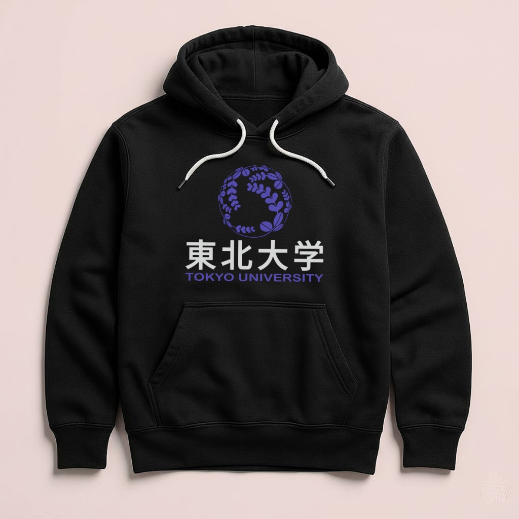 Hoodie TOHOKU Tokyo University Japan เสื้อกันหนาว Unisex ขนแกะสีดําสีดําผ้า