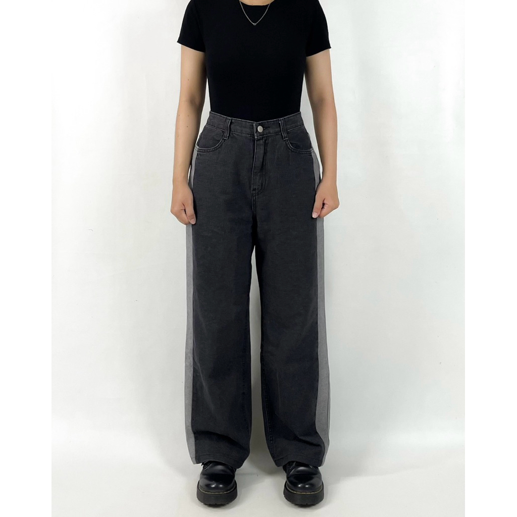 MENS LONG JEANS I4 BAGGY JEANS TWO TONE STRAIGHT FIT JEANS