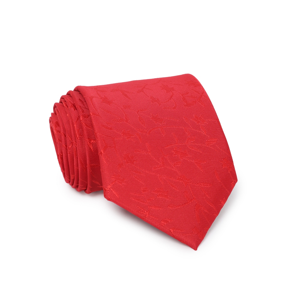 MERAH เน็คไทผู้ชายผูกคอหรูหรา ขนาด 8ซม. สีแดง ลายดอกไม้ DS026