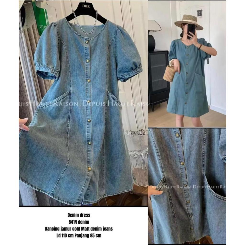 HANNAH DENIM DRESS / GOLD MUSHROOM BUTTON DENIM JEANS DRESS 8414
