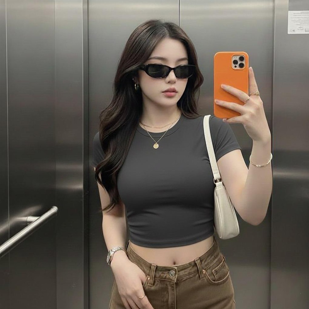 PLATINUM WORLD เสื้อครอปถักธรรมดา O คอ Fit Body - เสื้อเชิ้ตธรรมดาผู้หญิง C2