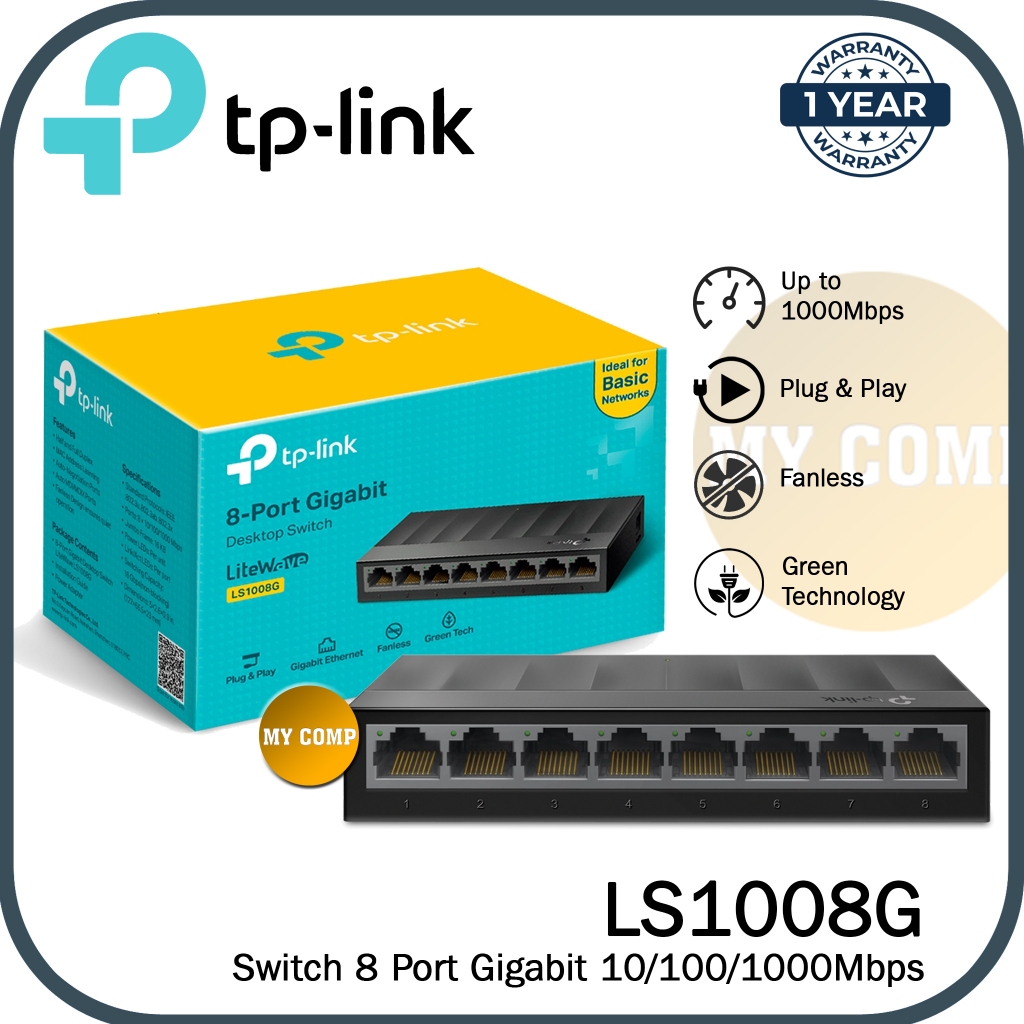 TP-Link LS1008G Hub Switch 8 Port Gigabit 10/100/1000Mbps Desktop Switch Tplink