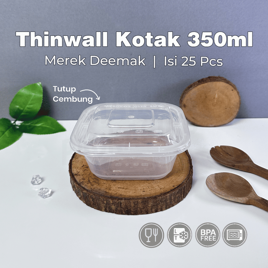 [25PCS] Thinwall Box DM 350 ml / Shatterproof / Thinwall DeMak / Square / Plastic Lunch Box / SQ