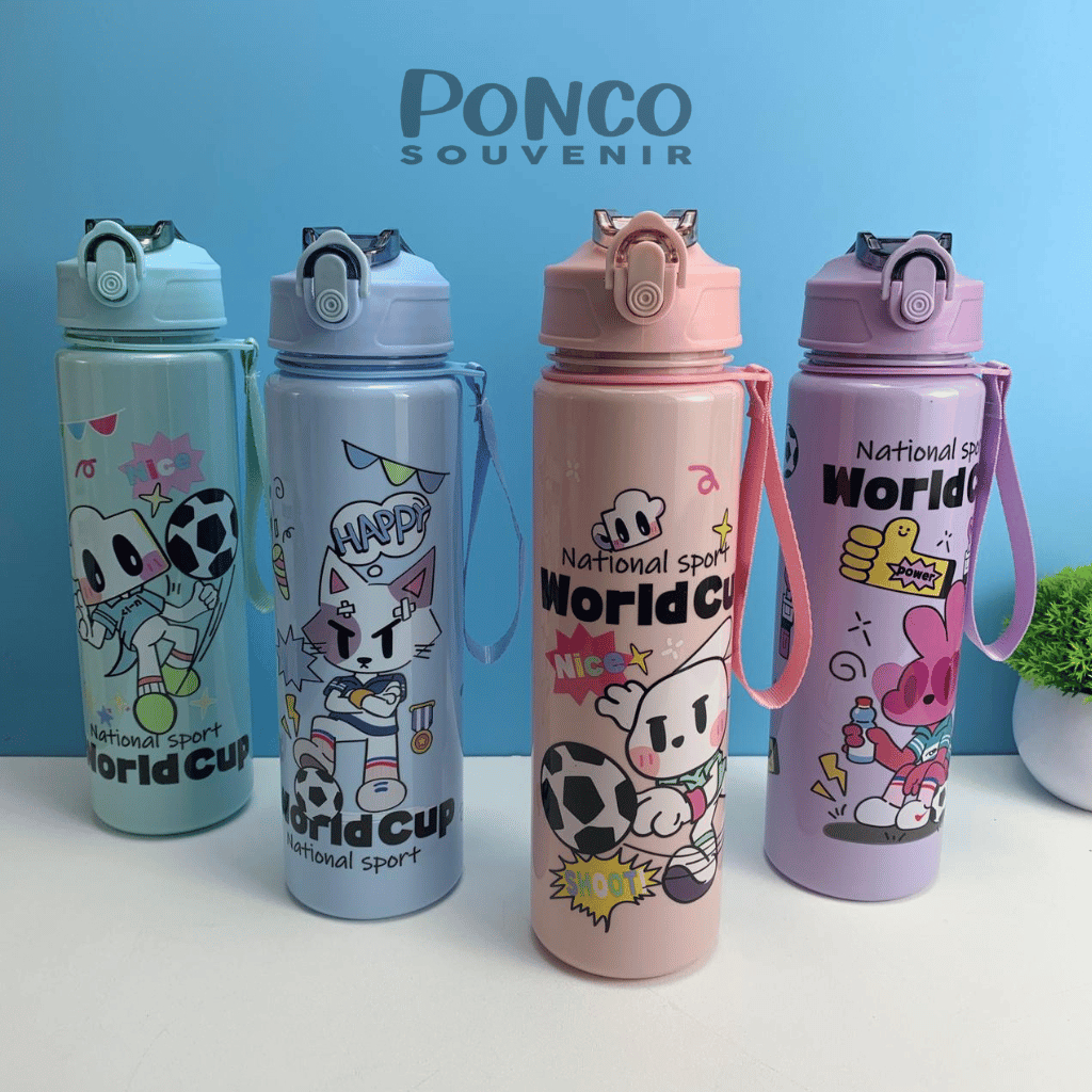 แก้วน้ํา/ขวดดื่มทําจากพลาสติกด้านพร้อมถ้วย National Sport World 900 ML motif