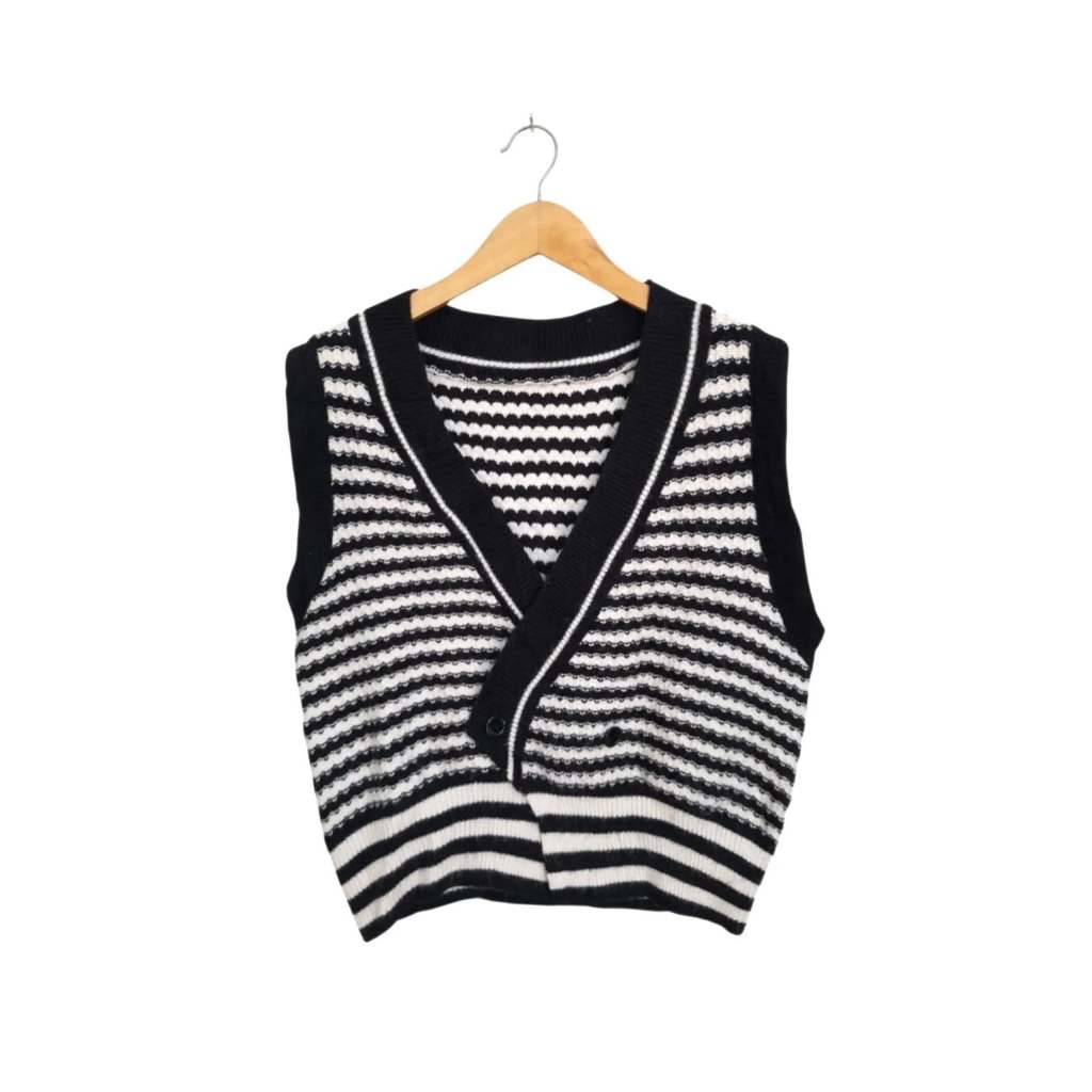 เสื้อกั๊กกิโมโนพรีเมี่ยมลายทางสีดํา - BW (รหัส: ข121 - 21)