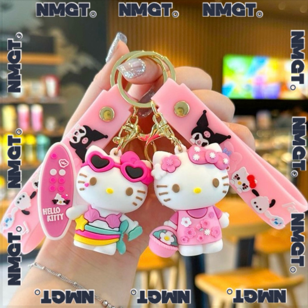 GANTUNGAN Hello Kitty Sanrio Hello Kitty พวงกุญแจ 3D น่ารัก Hello Kitty พวงกุญแจรถรถจักรยานยนต์ Hell